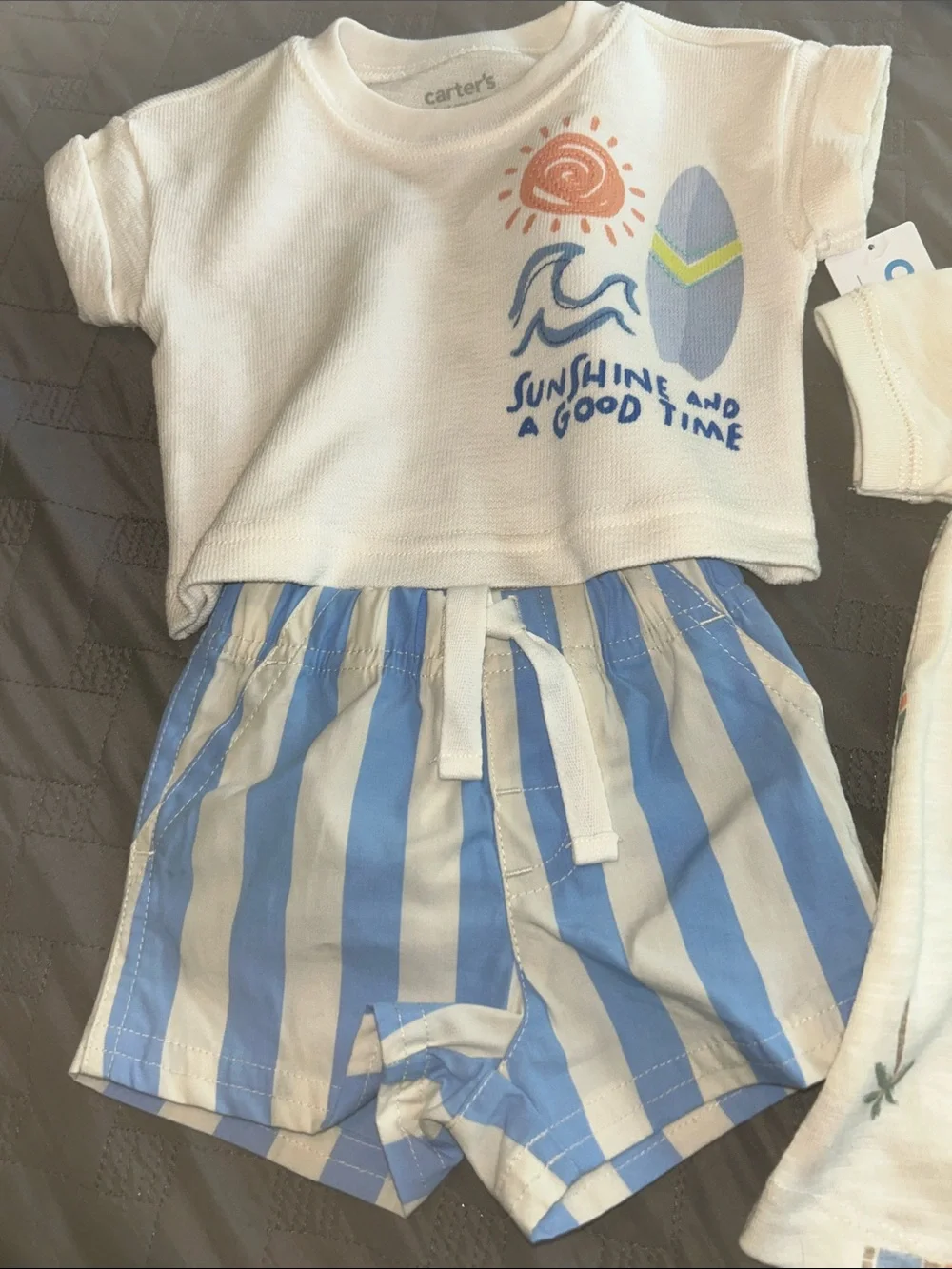 Carter's Cream Tee & Blue-White Striped Shorts Set - Picture 2 of 5